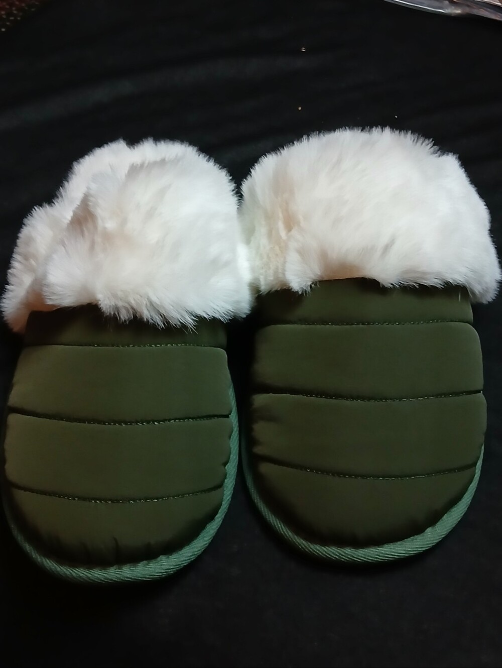 Women's Olive Green Fur Clog Slippers